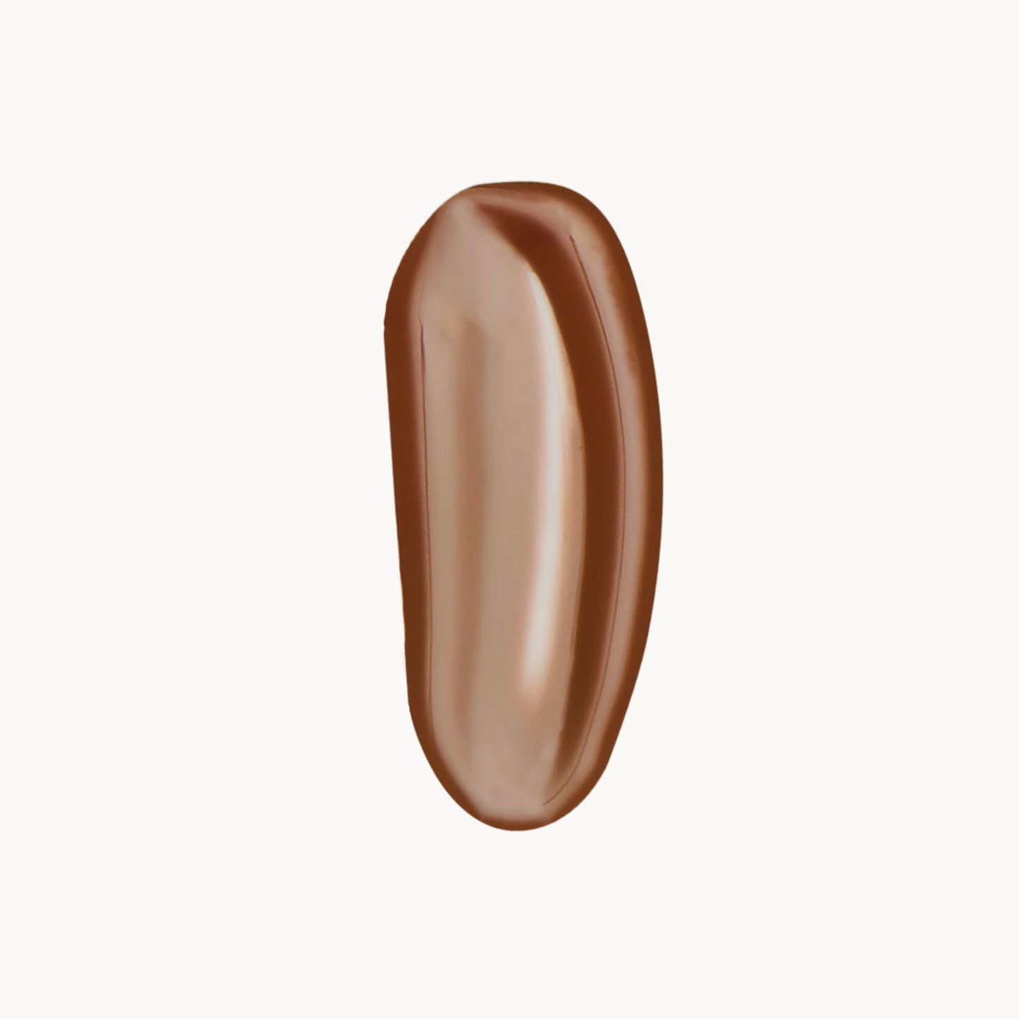 A wipe of deep warm-toned liquid foundation on a white background