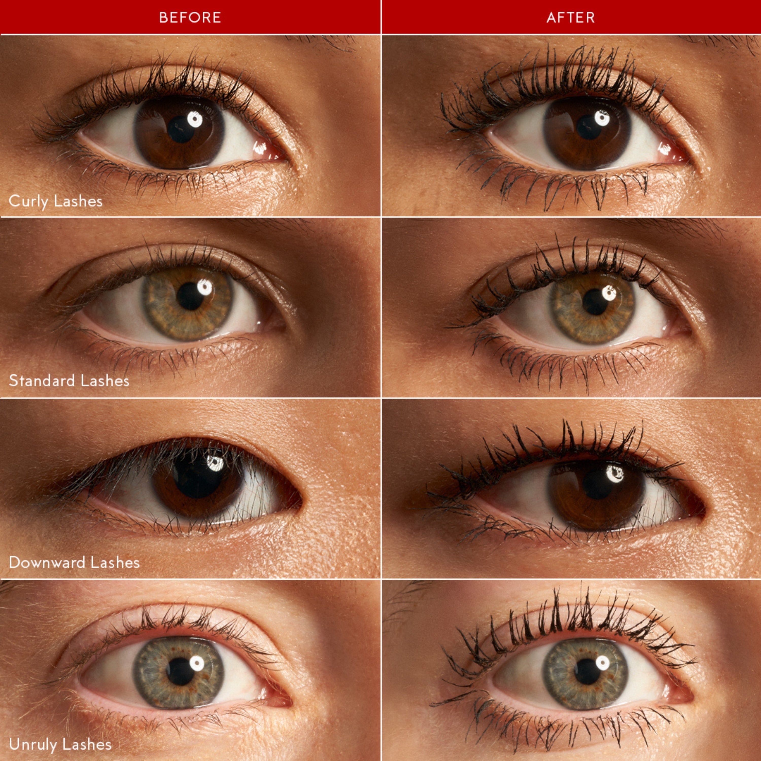 Close up of different eyes showing before and after Im-Possible mascara application