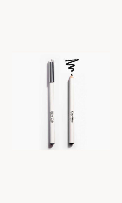 Two white pencils on a white background. Once pencil has a silver lid and the other shows the black pencil with a black line above it