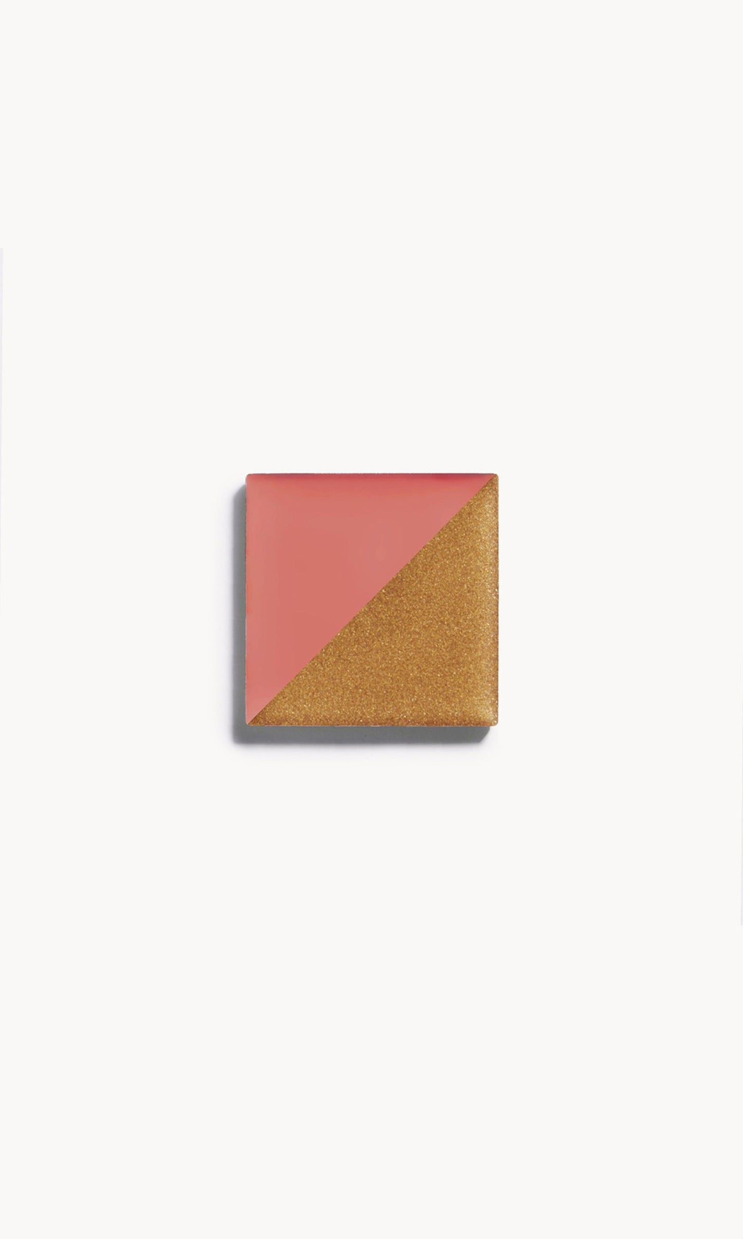 A square of warm pink cream blush and golden cream bronzer, split diagonally with a shade on each side